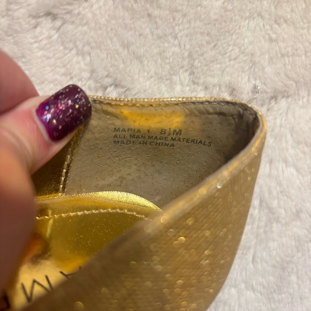 NEW Rampage Heels Size 8.5 Gold Metallic Maria Pointed Toe Party Festive 3”